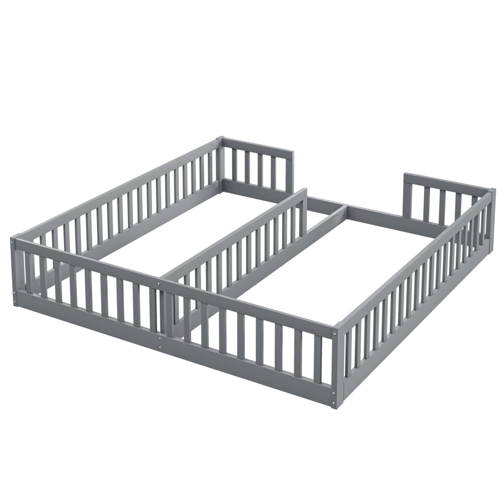 Letto per bambini 90×200 cm con sponde di sicurezza; senza materasso; in pino e MDF; grigio