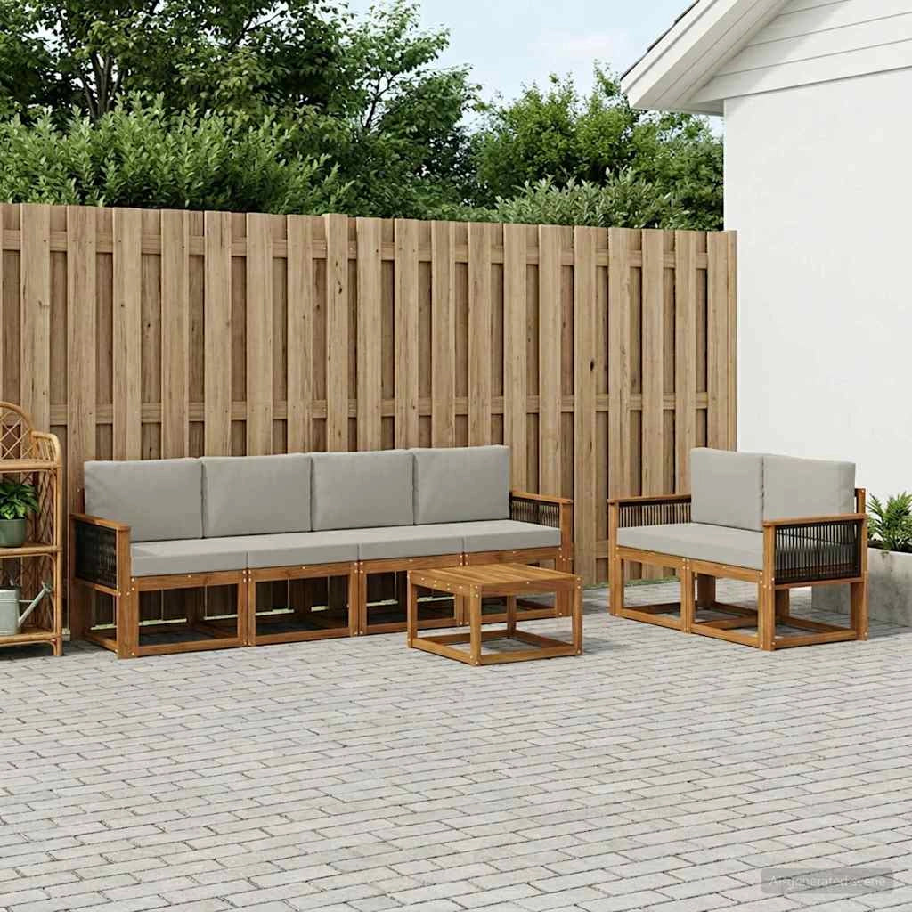 Set di divani da esterno 6 pz Naturale e Grigio Chiaro 3385012