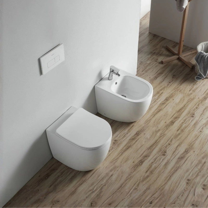 Bidet a pavimento filo muro FB53B in ceramica 52.5x37x41H cm bianco
