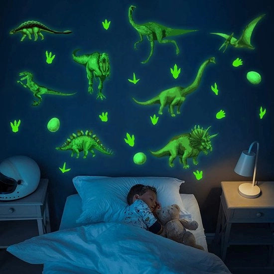 Decorazione luminosa per bambini - Dinosauri adesivi per la camera da letto - Mondo magico dei dinosauri - 18 adesivi - Decorazione luminosa per la camera da letto