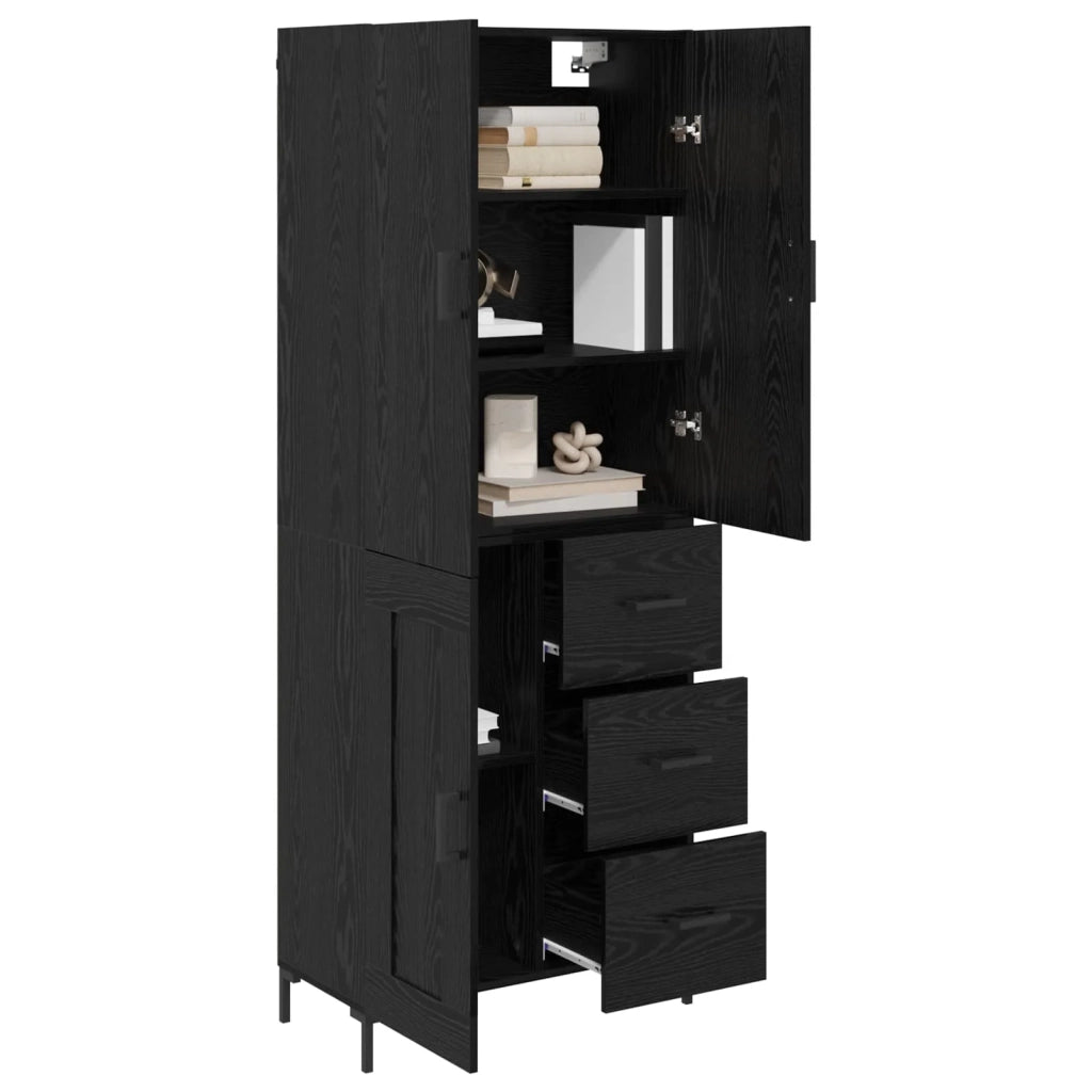 Credenza-Buffet-Armadio da cucina Rovere Nero 69,5 x 34 x 180 cm Legno multistrato 845115