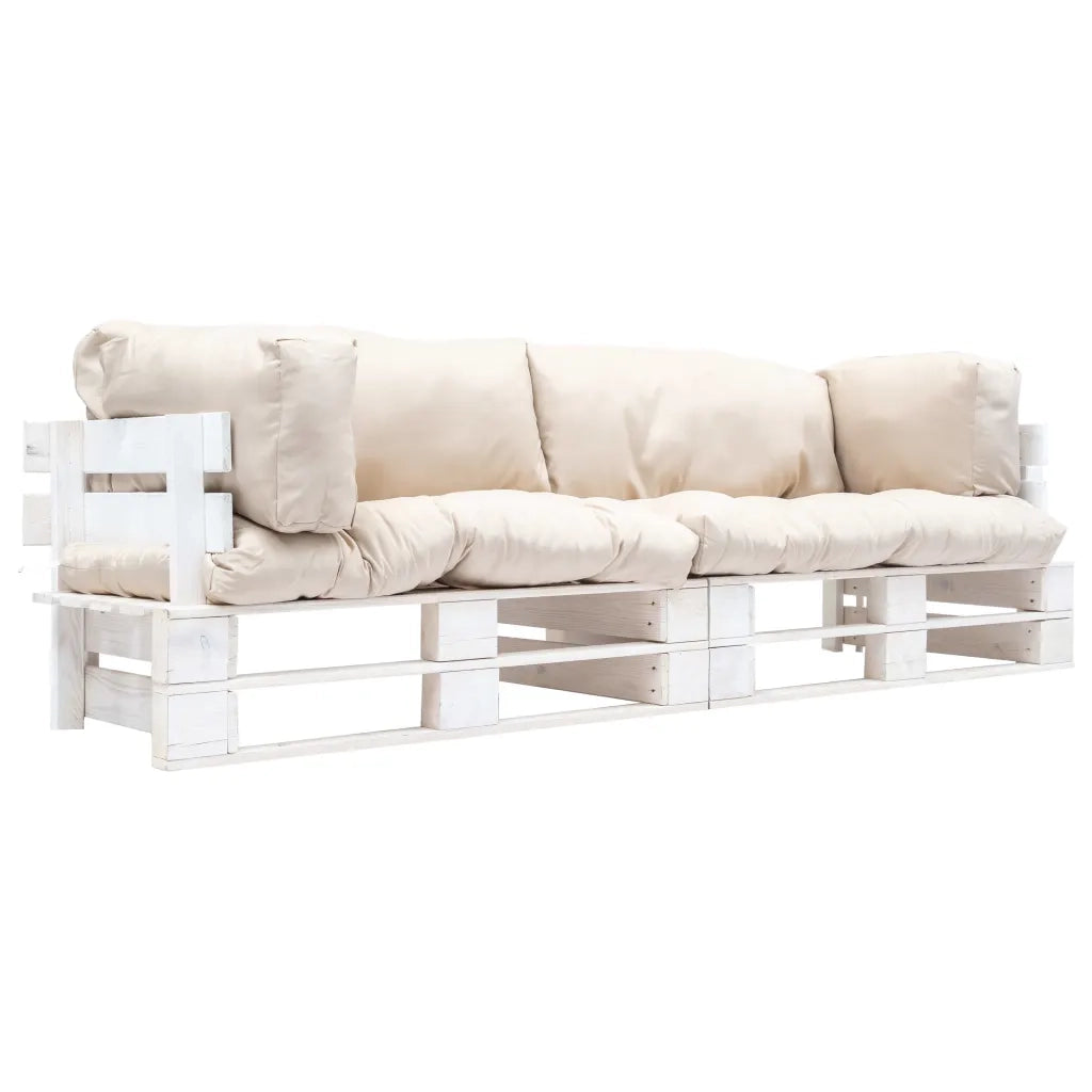 Set Divani da Giardino Pallet 2pz con Cuscini Sabbia Legno Pino