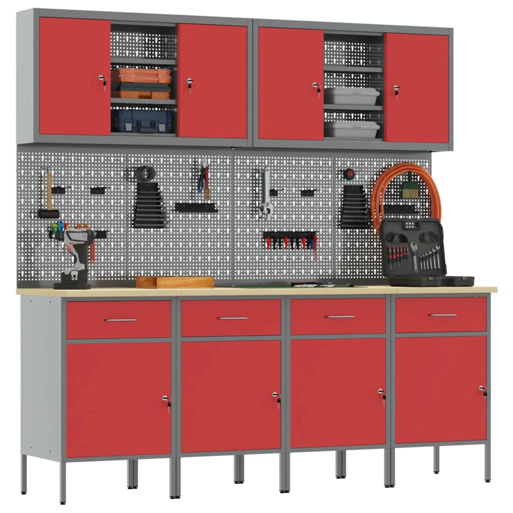 Mobile da lavoro 10 pcs Rosso Legno ingegnerizzato e acciaio 3321485