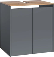 Mobile sottolavabo per bagno Viktor, Antracite/quercia dorata, 60.2 x 65 cm, con foro per sifone e ripiano interno regolabile in altezza
