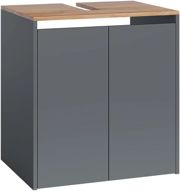 Mobile sottolavabo per bagno Viktor, Antracite/quercia dorata, 60.2 x 65 cm, con foro per sifone e ripiano interno regolabile in altezza