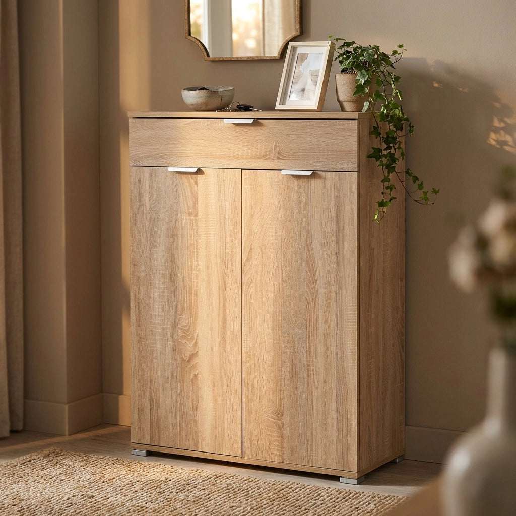 Armadietto da Bagno con 2 ante e un cassetto in Legno Composito cm 75x38x112 - HUGO