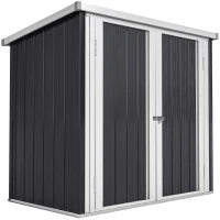 Casetta da Giardino in Lamiera di Acciaio con Doppia Porta, 147x86x134cm, Nero e Bianco
