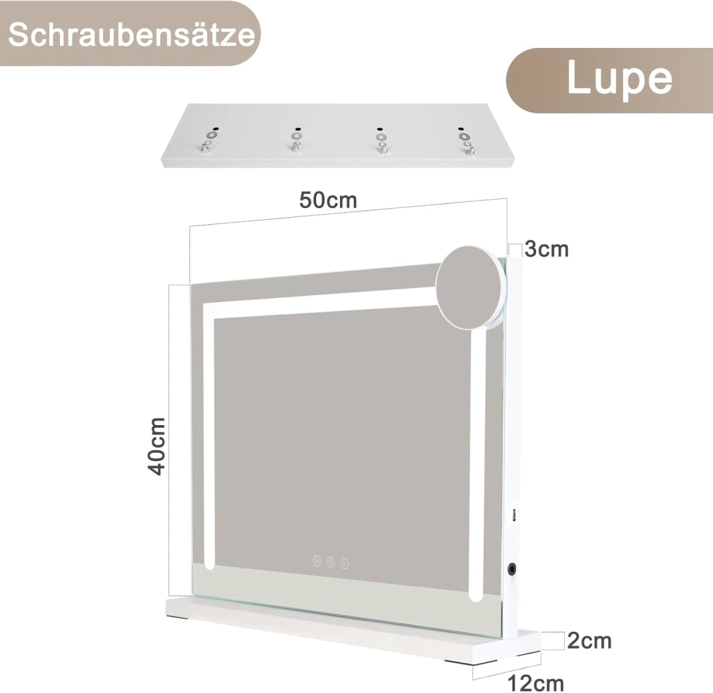 ZMH Specchietto da Trucco Hollywood con Luce LED Dimmabile 3 Modalità di Colore Luce Ingrandimento per Camera da Letto