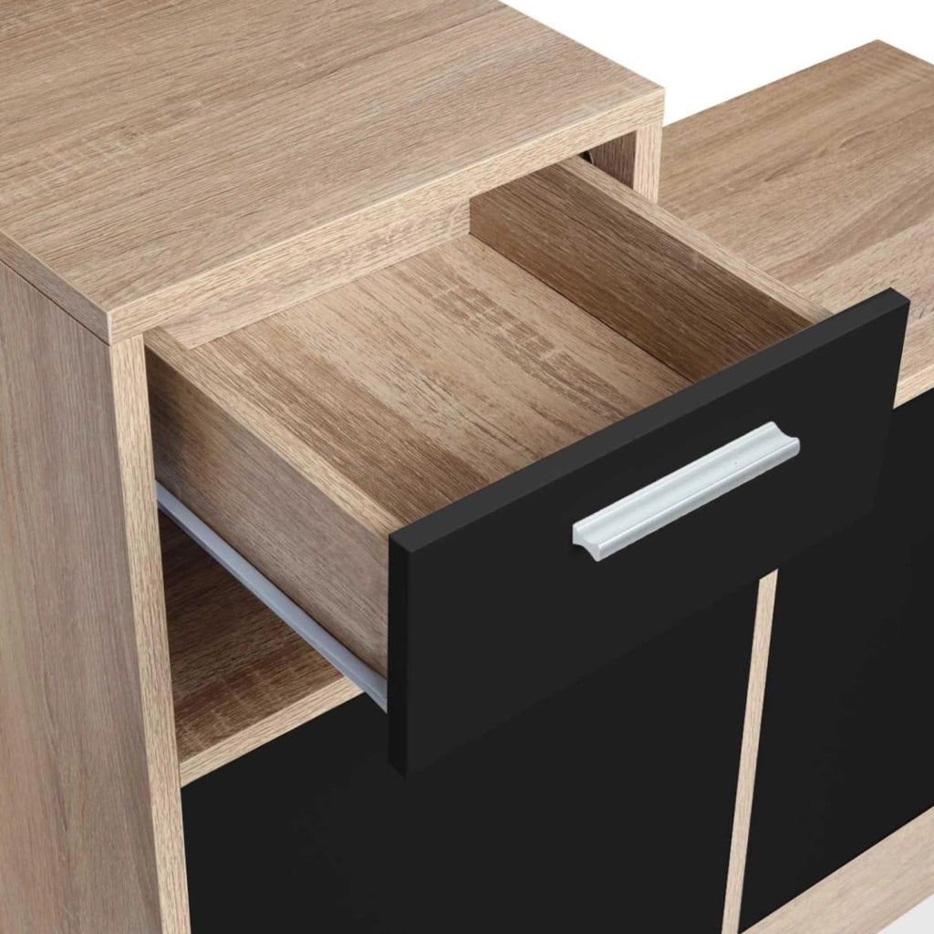 Mobile da ingresso, appendiabiti con specchio, design in legno faggio e ante nero PAULIN