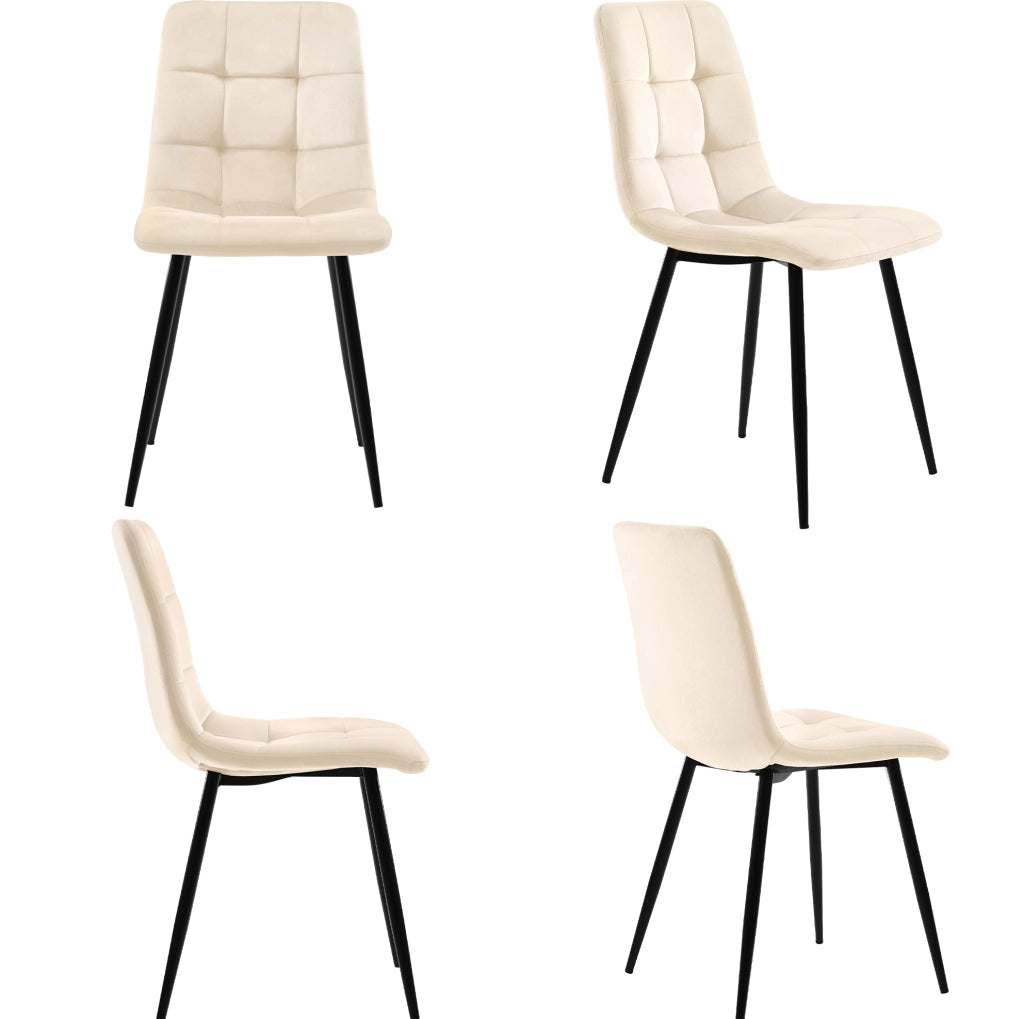 Set di 4 sedie da pranzo imbottite in velluto Antique White; 44x41x86 cm; con gambe in metallo