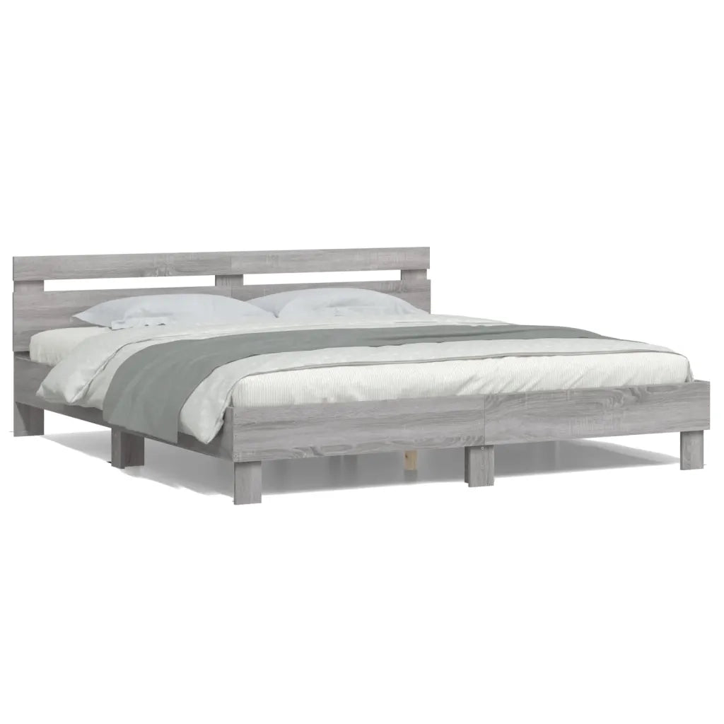 Giroletto con Testiera e LED-Struttura Letto con testiera Grigio Sonoma 200x200 cm 786819