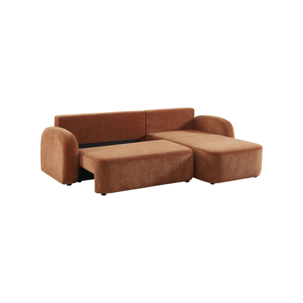 Divano angolare in tessuto con vano contenitore, 3 posti, terracotta