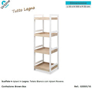 Scaffale in Legno Multiuso 4 Ripiani Bianco Rovere 33 x 100 x 33 cm