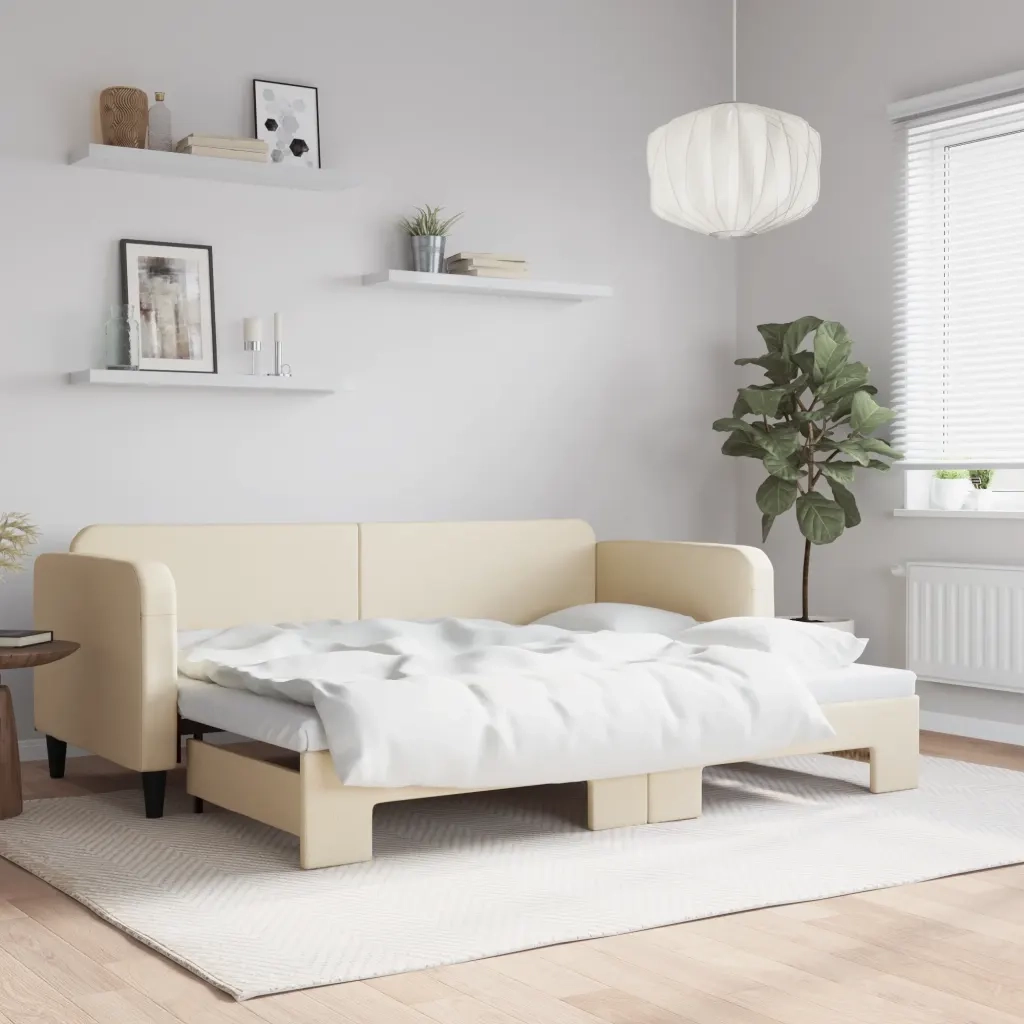 Divano Letto con Letto Estraibile Crema 80x200 cm Tessuto