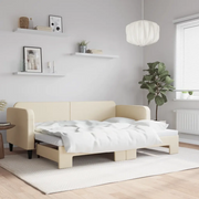 Divano Letto con Letto Estraibile Crema 80x200 cm Tessuto