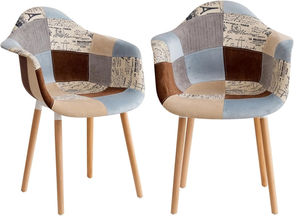 GrandCA HOME Set di 2 Sedie da Pranzo Moderne con Braccioli, Gambe in Faggio, Sedie da Cucina Patchwork Nordiche per Cucina, Soggiorno, Sala da Pranzo, Camera da Letto (Rosso)