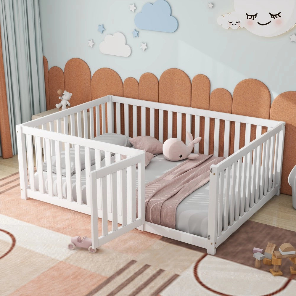 Letto per Bambini in Legno con Rete e Porta ¨C MINIMAL ¨C Bianco 140x200