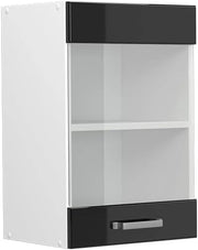 Mobile da cucina in vetro R-Line, Nero lucido, 40 cm, per la libera combinazione all'interno di sistemi cucina modulari