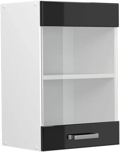 Mobile da cucina in vetro R-Line, Nero lucido, 40 cm, per la libera combinazione all'interno di sistemi cucina modulari
