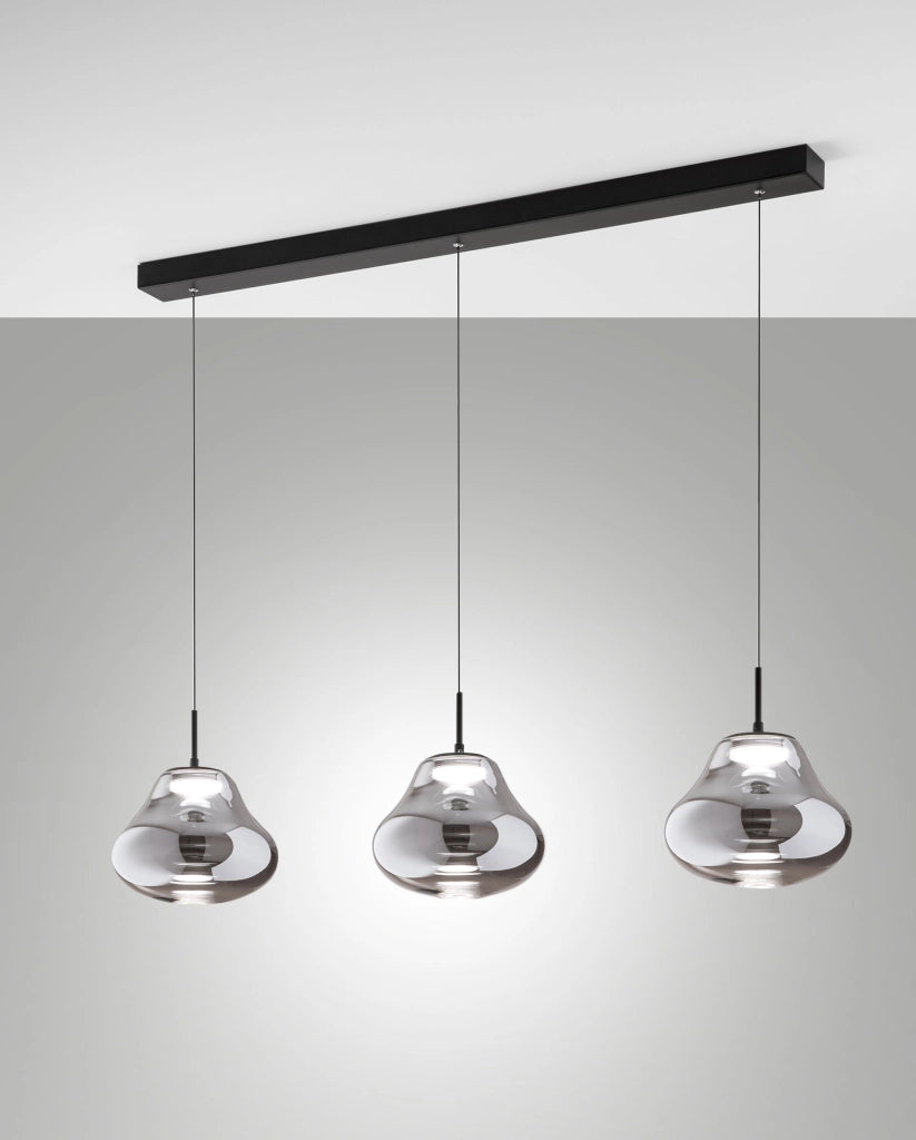 Lampada a Sospensione Deva 42W LED CCT Dimmerabile a step, Struttura in Metallo e Vetro Borosilicato Fumé, IP20 - Deva Collection