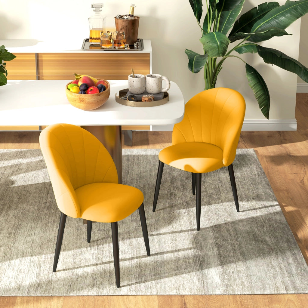Sedia da Pranzo Moderna con Schienale a Conchiglia ¨C Zephmum ¨C Velluto Giallo Gambe in Metallo