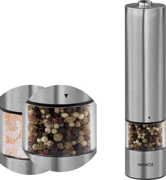 Molitore elettrico in acciaio inossidabile con illuminazione - grande capacità di riempimento facile - lavorazione ceramica - funziona con batterie - manuale di un solo mano