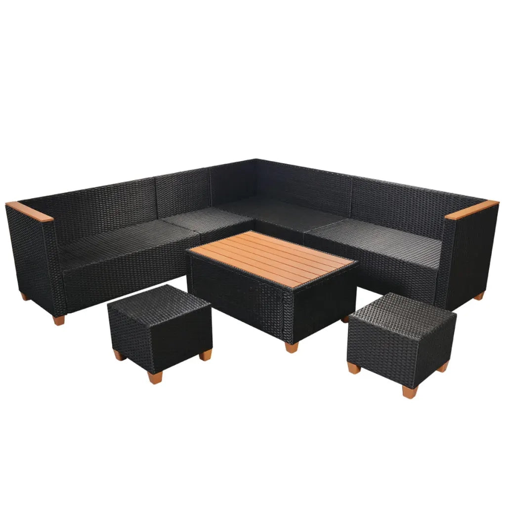 Set Divani da Giardino 7 pz con Cuscini in Polyrattan Nero cod mxl 31551