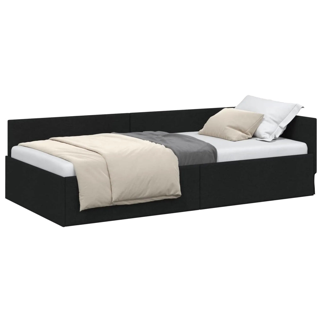 Cornice del letto ad angolo Nero 90 cm x 190 cm Tessuto