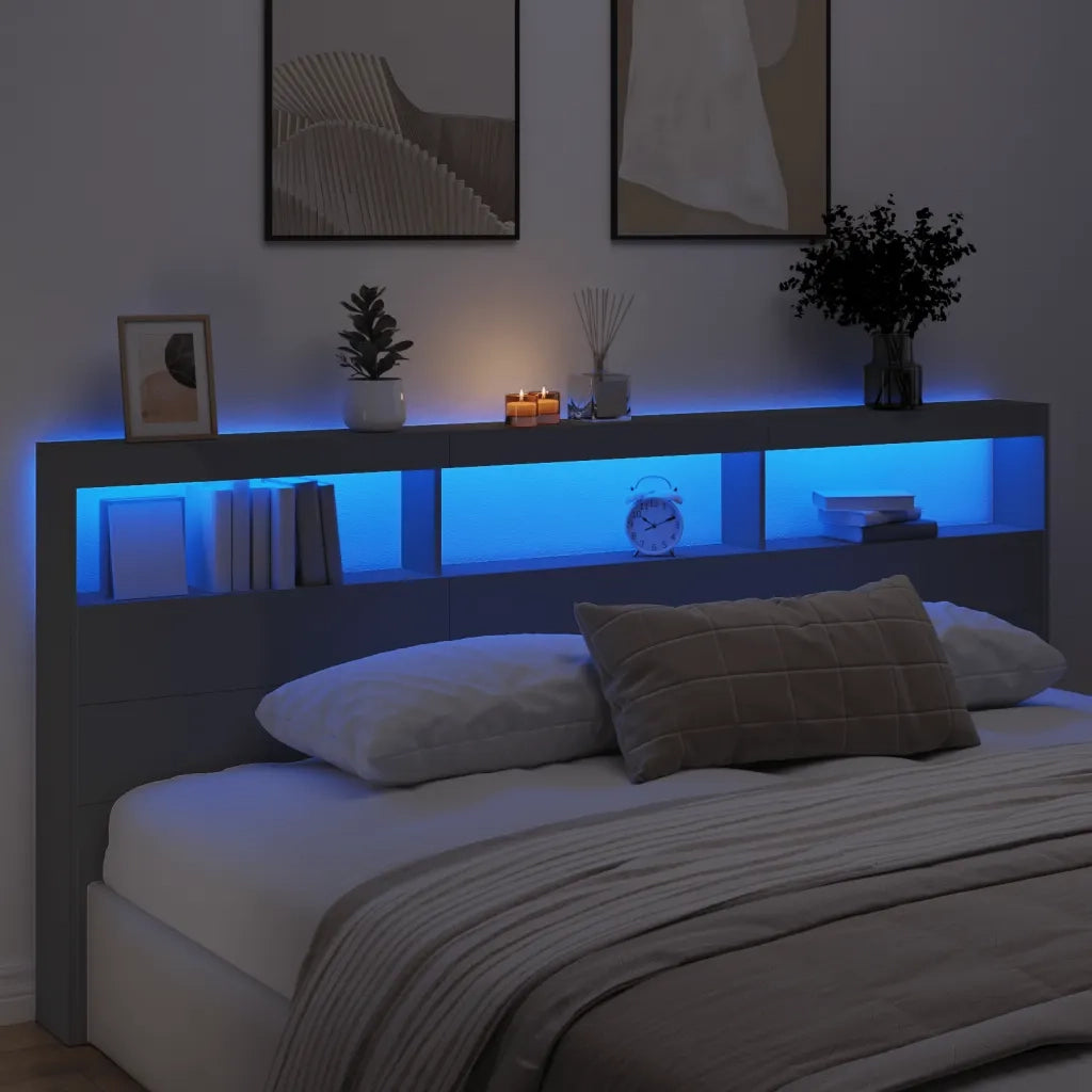 Testiera con Contenitore a LED Nera 220x17x102 cm 839225