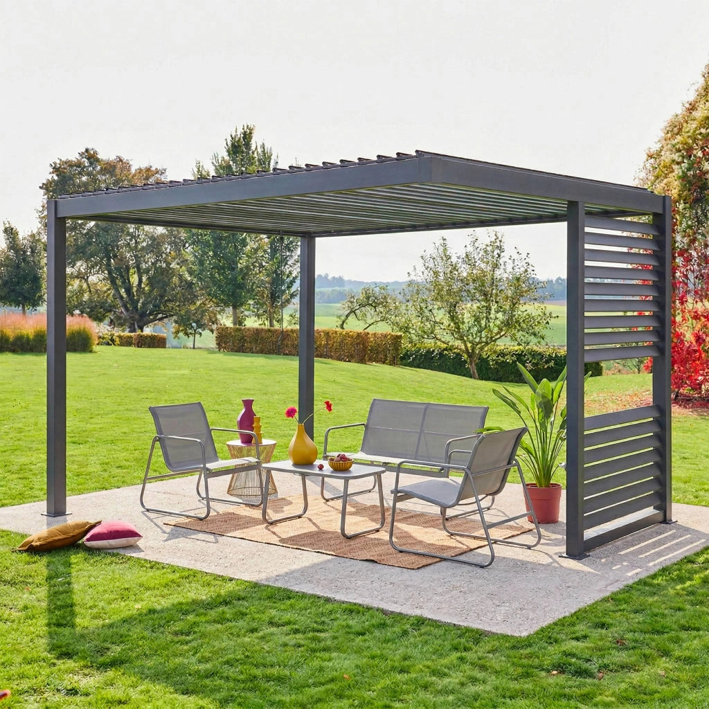 Pergola bioclimatica 3,5x3,5m in alluminio con lamelle orientabili +