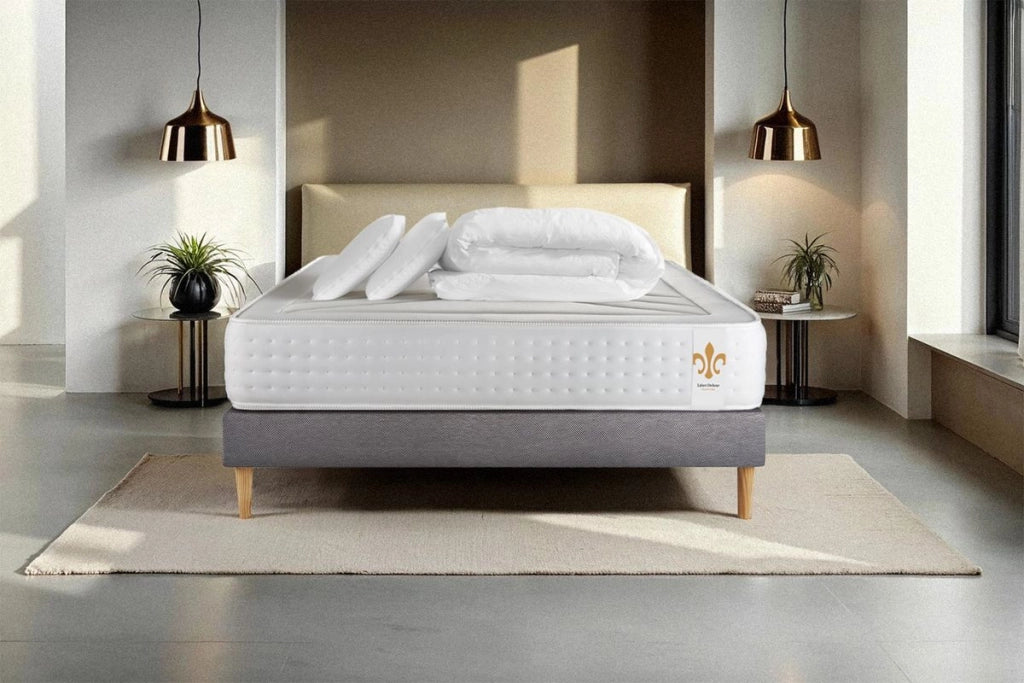 Pacchetto letto completo - Materasso 140x190cm + Box spring con doghe (kit) + 2 cuscini + Piumino - Vingt-Quatre