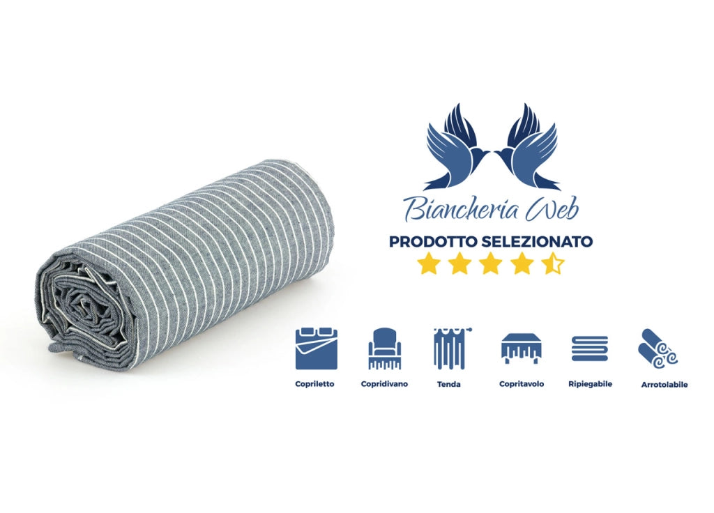 Telo Arredo Granfoulard Copritutto Cotone Made Italy Vari Disegni Arredatutto Copriletto Multiuso - 2 Piazze - Lord Blu