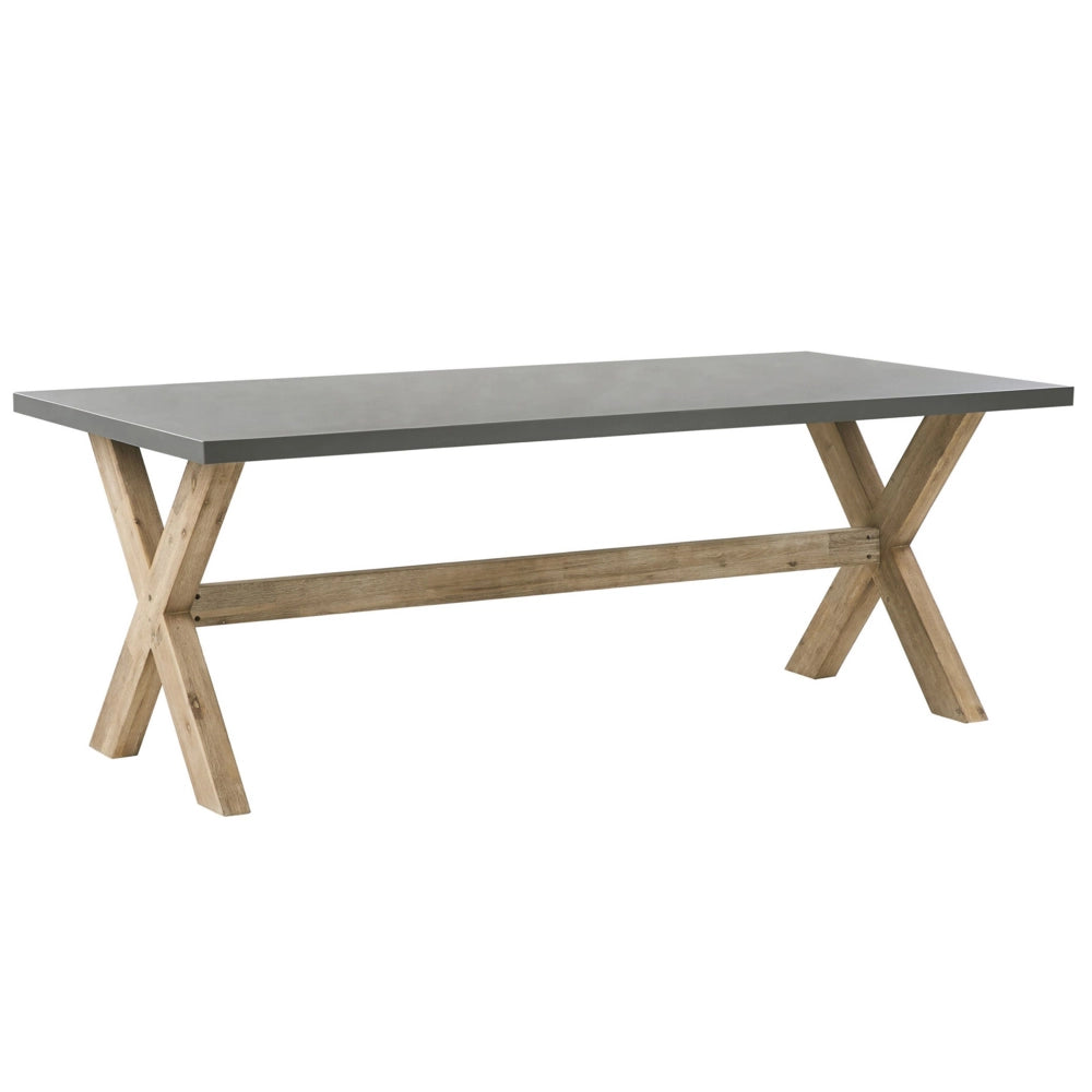 Set da pranzo da giardino Tavolo in cemento grigio e beige 6 sedie in propilene di vimini beige dal design moderno
