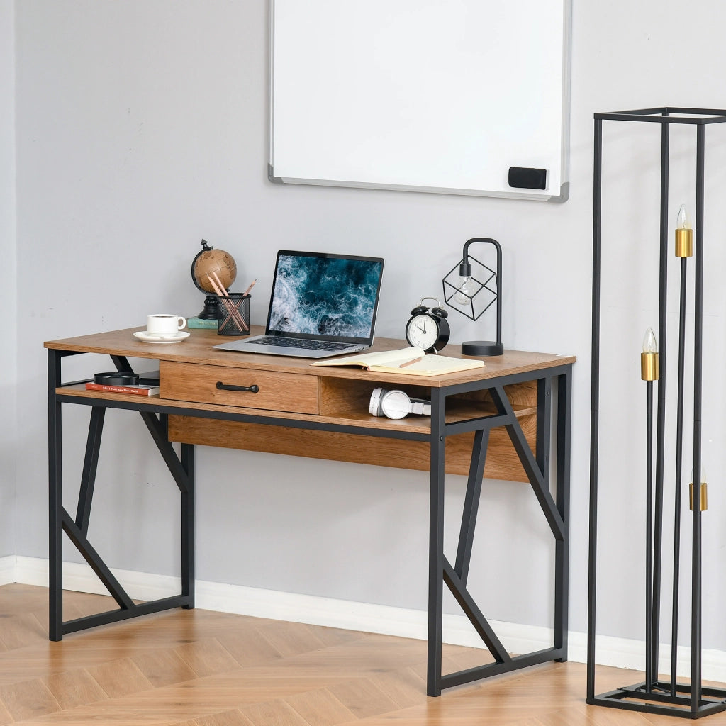 Scrivania Moderna in Metallo e MDF con Cassetto ¨C zephmum ¨C Nero Marrone 120x60x76cm