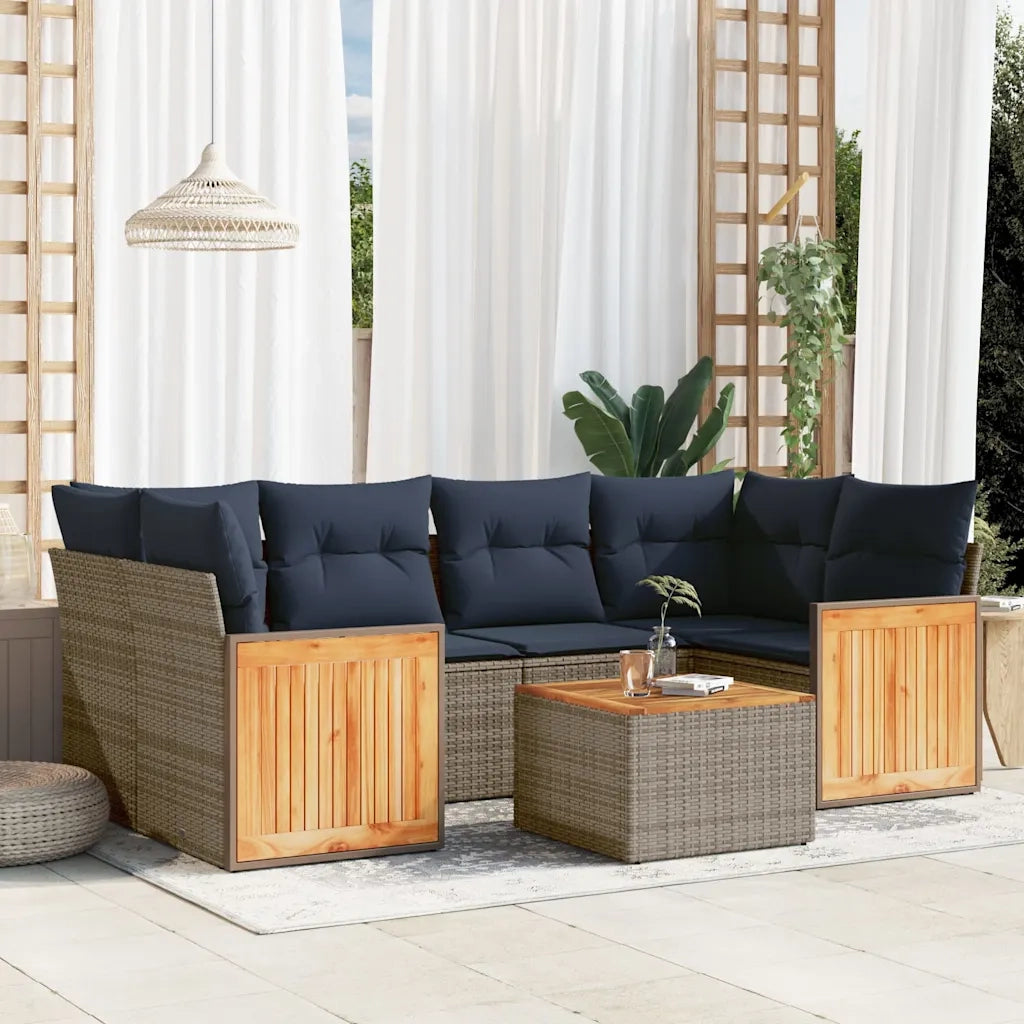 Set Divani da Giardino 7 pz con Cuscini Grigio in Polyrattan 3227482
