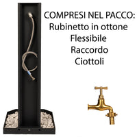 Fontana da Giardino Design a Colonna Ovale Rubinetto in Ottone e Base con Ciottoli Verde