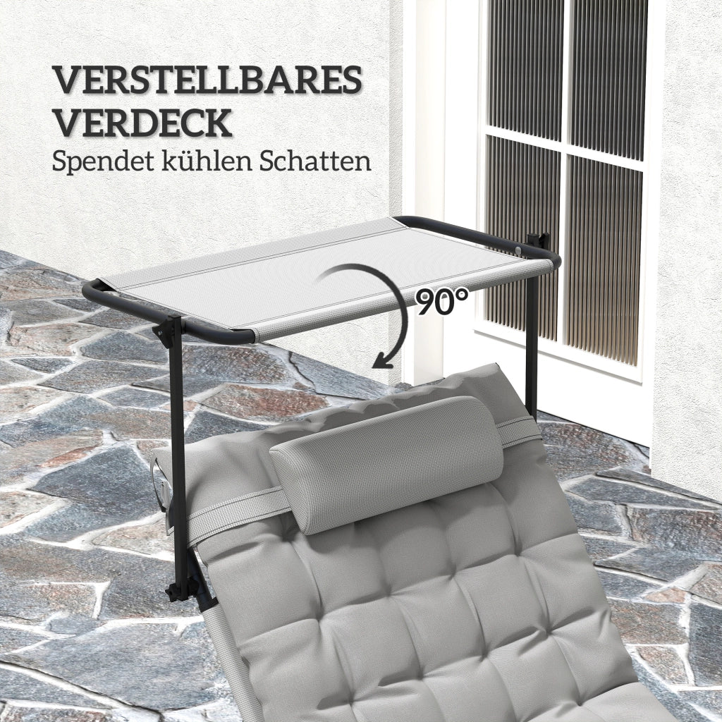 Lettino da giardino pieghevole con tetto e materasso ¨C zephmum ¨C Grigio chiaro