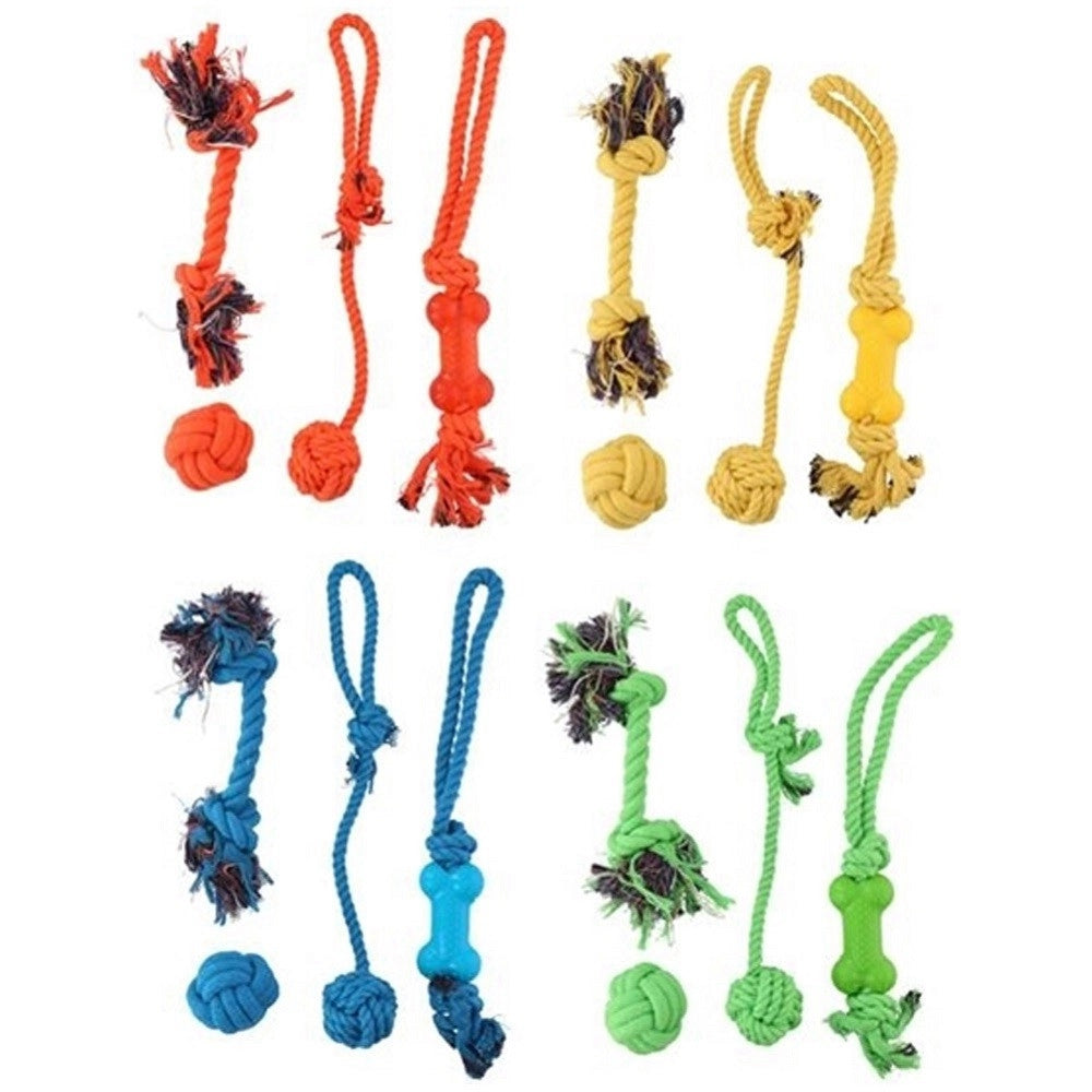 Trade Shop - Set 4 Giocattoli Cani Corda Palla Pallina Giocattolo Cane Da Masticare 4 Colori -