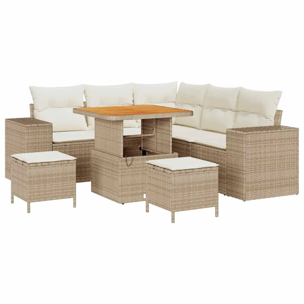 Set Divano da Giardino con cuscino 8 pcs Beige e Crema