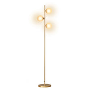 IDMarket - Lampada da terra in metallo dorato con 3 paralumi a globo in vetro