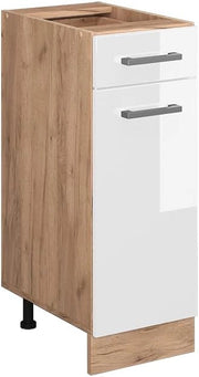 Mobiletto base per cucina R-Line, Bianco lucido, 30 cm senza piano di lavoro, per la libera combinazione all'interno di sistemi cucina modulari
