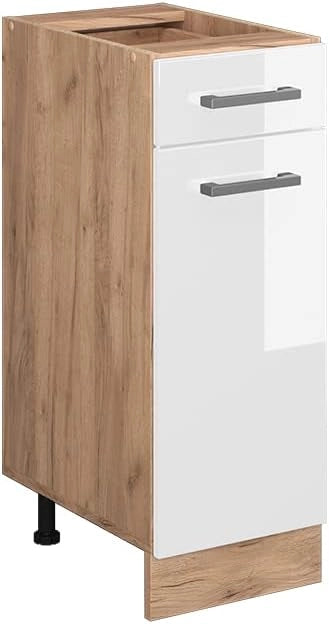 Mobiletto base per cucina R-Line, Bianco lucido, 30 cm senza piano di lavoro, per la libera combinazione all'interno di sistemi cucina modulari