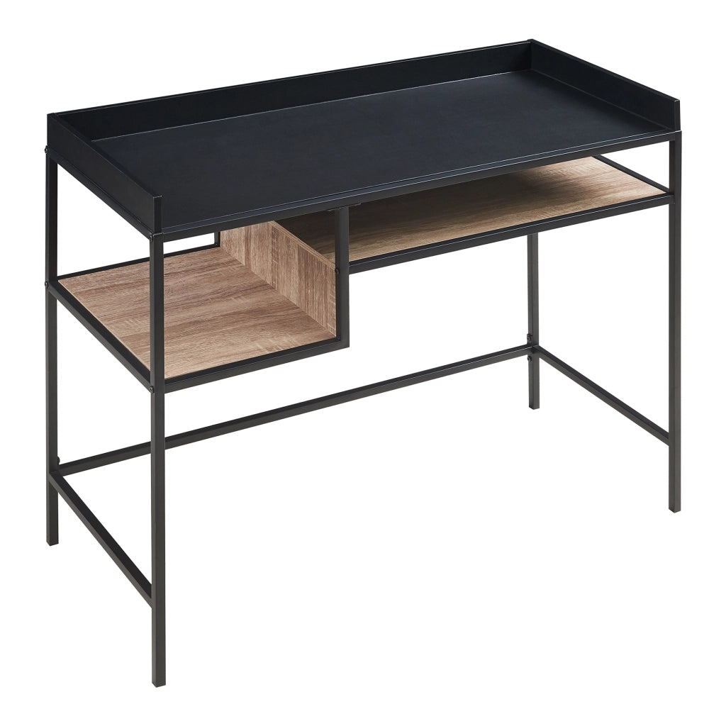 Scrivania Belana con Piano 100 x 43 cm e Scomparti Aperti - Nero / Effetto Rovere [en.casa]