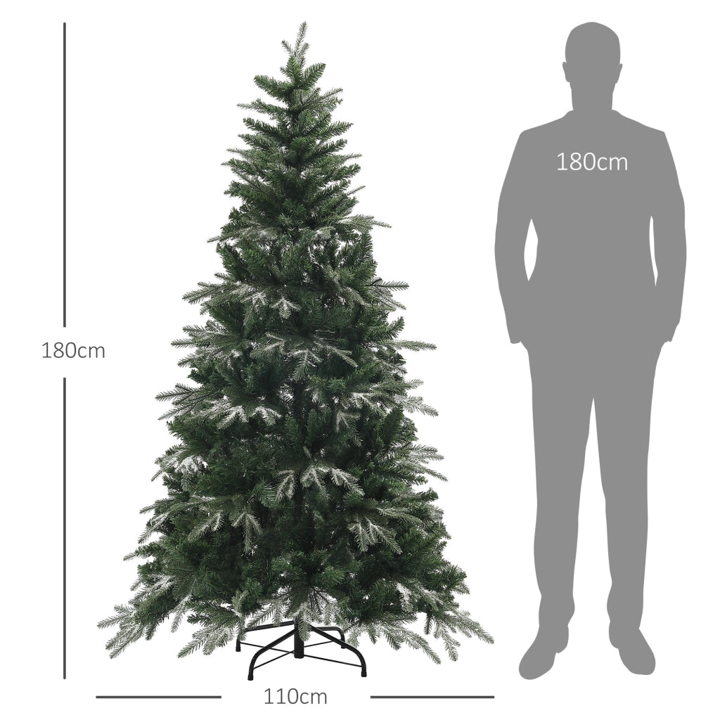 Albero di Natale Artificiale Innevato 180 cm 850 Rami Apertura a Cerniera Verde