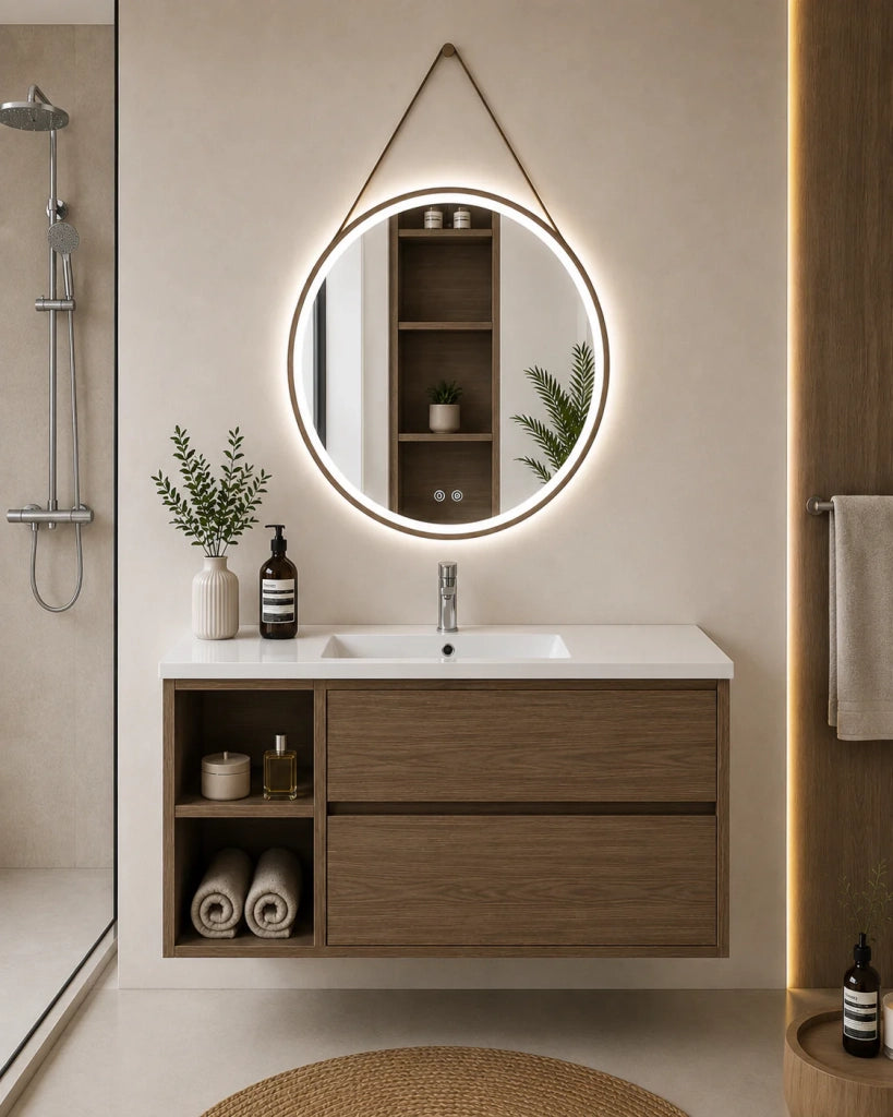 Mobile bagno con lavabo ORIGENBATH ZEUS senza specchio 70x40 cm Sinistra frassino tea