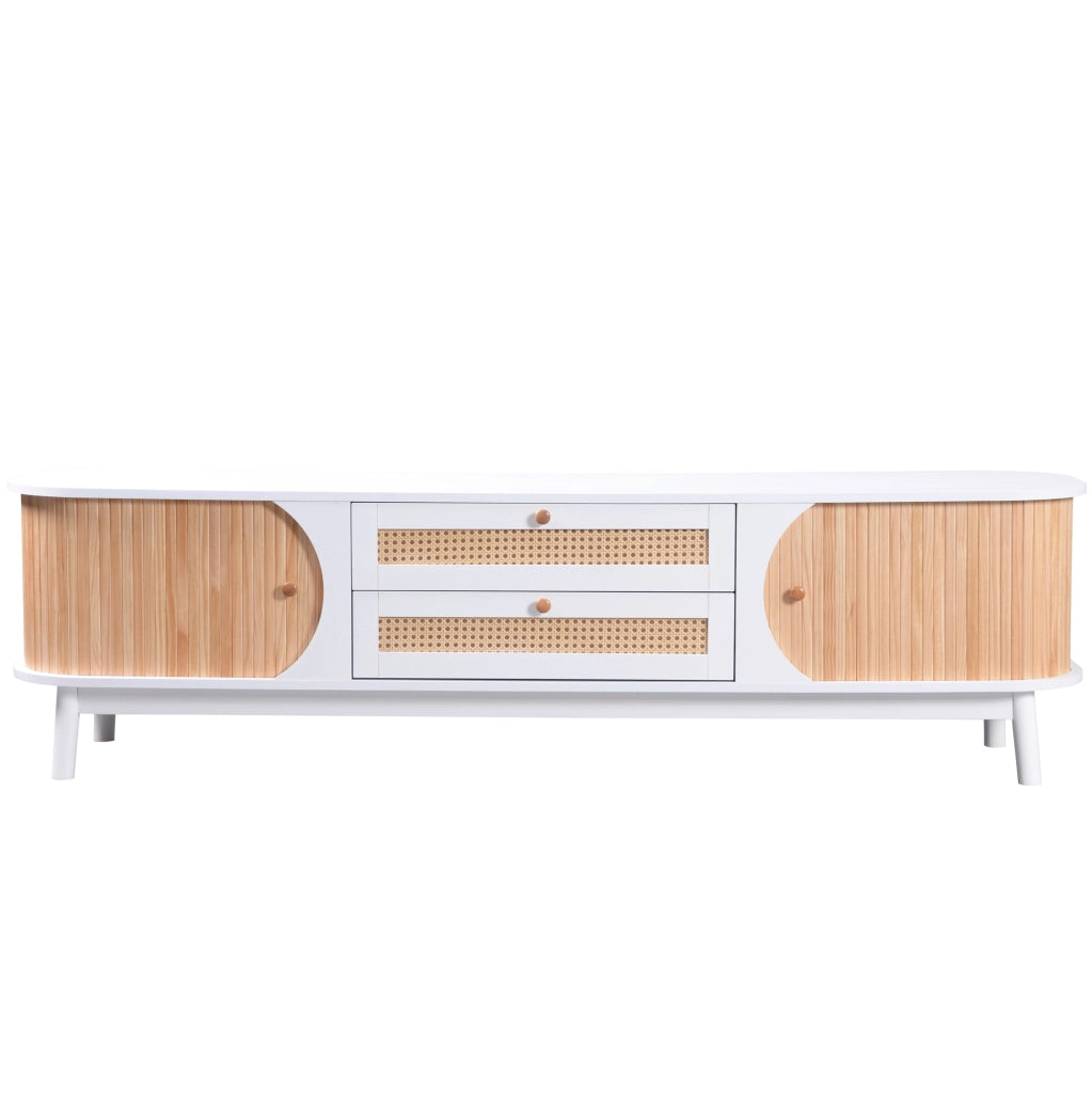 Mobile TV con ante e cassetti in MDF e finitura legno bianco 170 × 46 × 39,5 cm