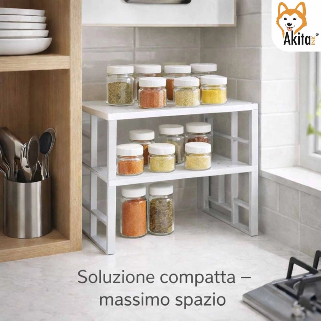 Akitaink Set 2 Scaffali Portaspezie Grandi Metallo Bianco