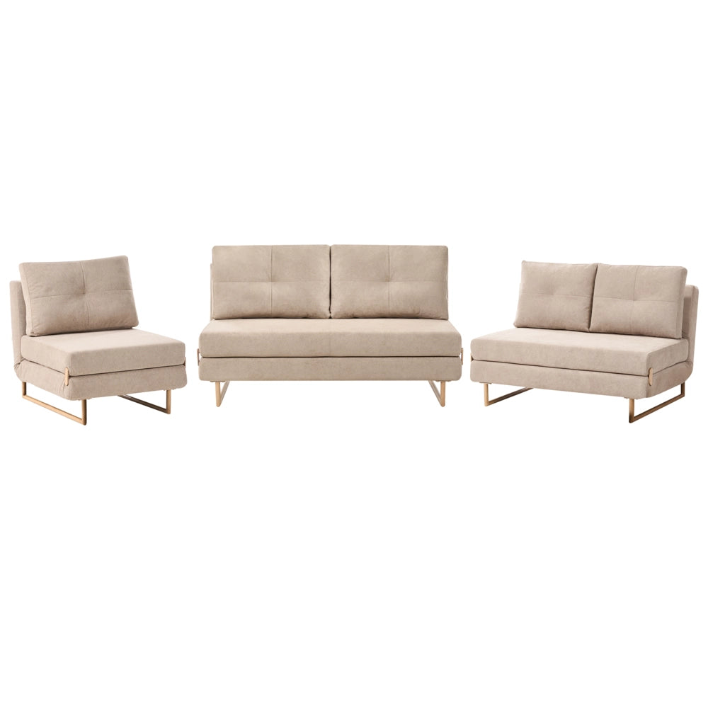 Set da salotto in tessuto marrone chiaro 3 posti 2 posti e 1 posto a sedere per 6 persone Funzione letto pieghevole