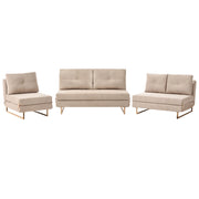 Set da salotto in tessuto marrone chiaro 3 posti 2 posti e 1 posto a sedere per 6 persone Funzione letto pieghevole
