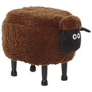 Pouf animaletto Sgabello per bambini Poggiapiedi in pelliccia sintetica marrone con gambe in legno portaoggetti Seggiolino per bambini